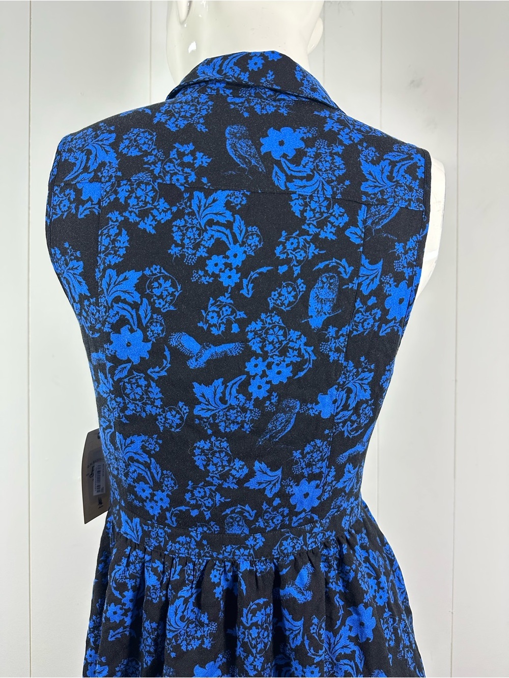 NEW GH BASS Size S Sleeveless Blue Black Floral Lined Dress Button Front Mini - Picture 5 of 11